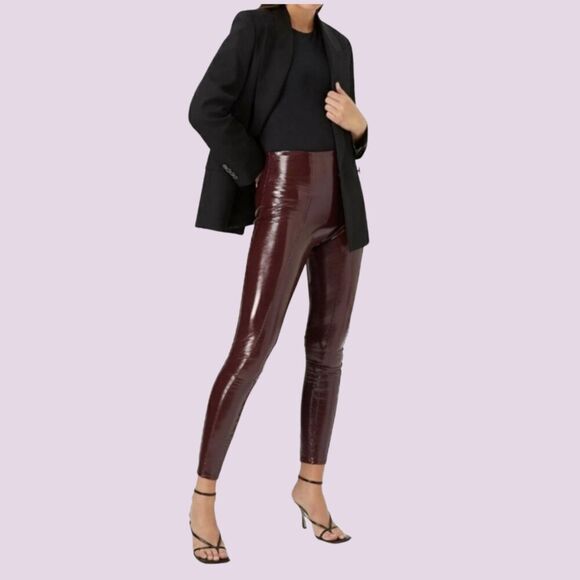 Spanx Faux Patent Leather Shiny Leggings Ruby Burgundy SMALL NWT - Picture 1 of 10